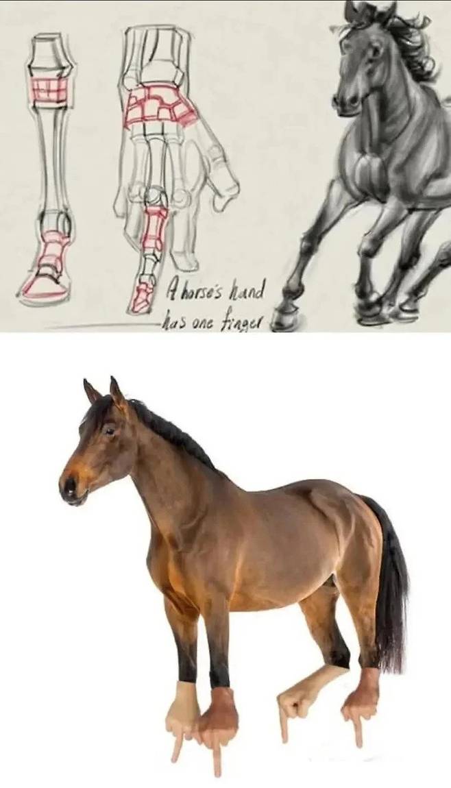 말발굽과 사람손의 해부학적 비교