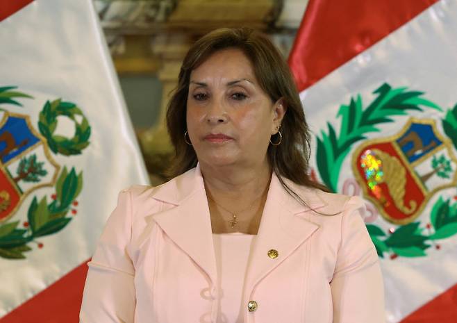 디나 볼루아르테 페루 대통령이 자리를 비우고 성형 수술을 받았다는 논란이 커지는 가운데 페루 곳곳에서는 반정부 시위가 벌어졌다./사진=로이터