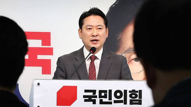 1일 서울 여의도 중앙당사에서 발언하는 장동혁 선대위 상황실장