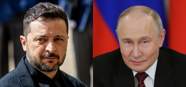 볼로디미르 젤렌스키(왼쪽) 우크라이나 대통령과 블라디미르 푸틴 러시아 대통령. EPA연합뉴스