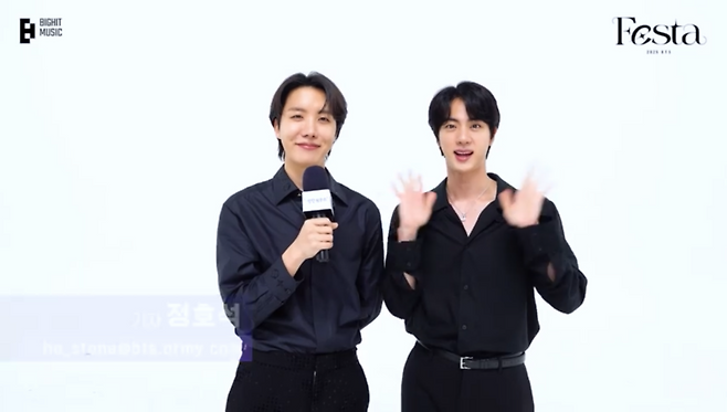 방탄소년단의 제이홉(왼쪽)과 진이 ‘2025 BTS 페스타’를 소개하는 영상을 공개했다. 방탄소년단 공식 X 계정
