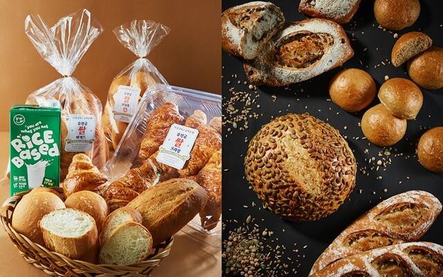 신세계푸드는 지난 '유산균 쌀 베이커리'(왼쪽) 등 건강빵 수요가 늘자 이달 '스펠트밀바게트'를 출시하며 카테고리 확장에 나섰다. /신세계푸드