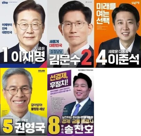 제21대 대통령 선거 후보들의 홍보 포스터