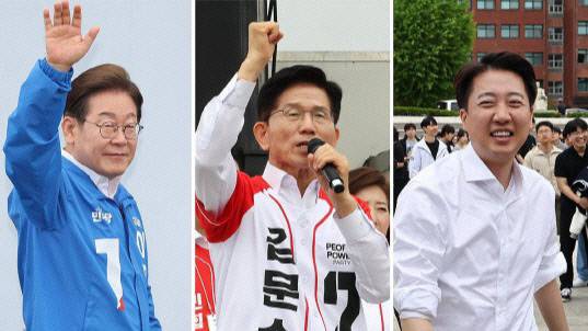 이재명 더불어민주당 대선 후보(왼쪽부터), 김문수 국민의힘 대선 후보, 이준석 개혁신당 대선 후보. 연합뉴스