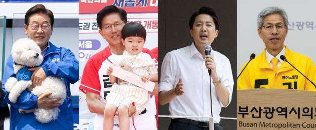 더불어민주당 이재명(왼쪽부터), 국민의힘 김문수, 개혁신당 이준석, 민주노동당 권영국 대선 후보가 사전투표 마지막 날인 5월 30일 유세를 펼치고 있다. 뉴스1