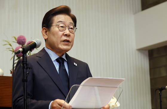 이재명 더불어민주당 대선후보가 2일 경기도 성남시 수정구 성남주민교회에서 기자회견을 하고 있다. 김성룡 기자/ 2025.06.02