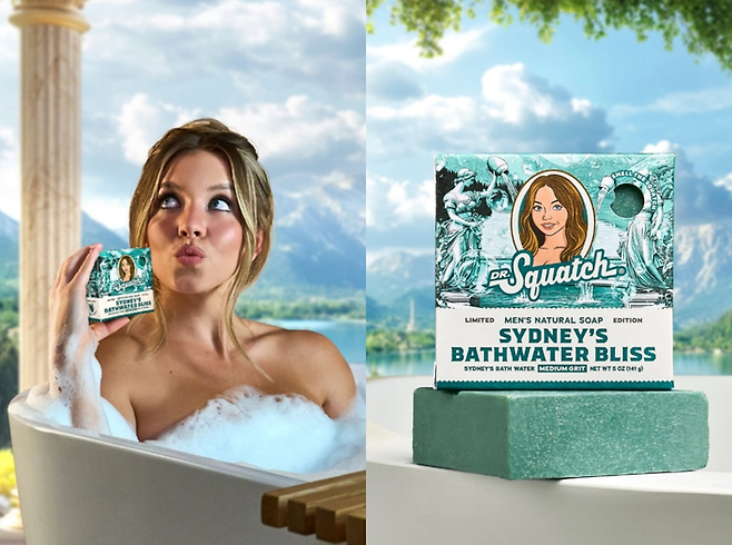 할리우드 배우 시드니 스위니(27)가 자신의 실제 목욕물을 활용한 비누를 출시해 화제를 모으고 있다.  [사진 = 인스타그램 drsquatch]