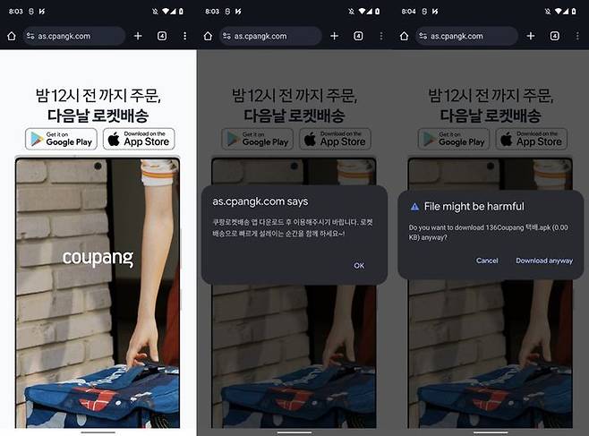 국내 유명 쇼핑몰 사이트를 흉내낸 악성 앱 유포 사이트(사진=안랩) *재판매 및 DB 금지