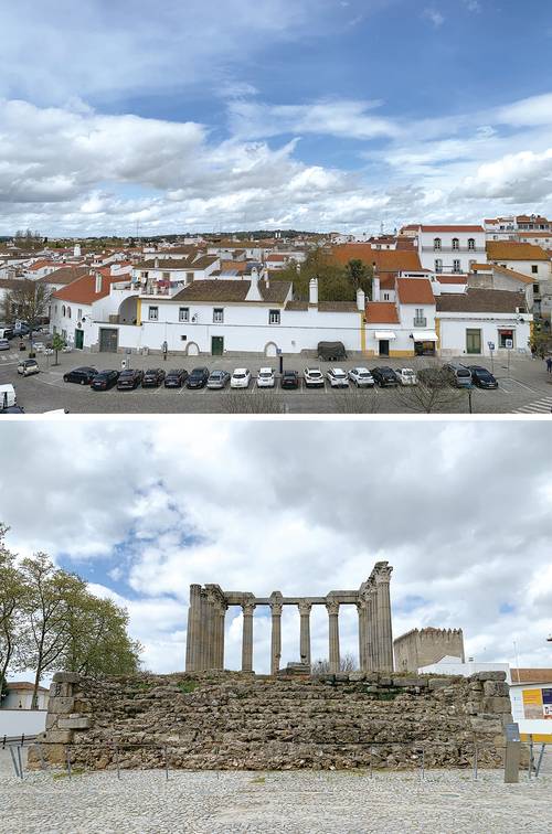 (위) 에보라 구시가지 전경 (아래) 에보라 로마 신전