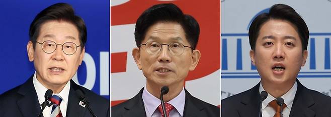 이재명 더불어민주당 후보, 김문수 국민의힘 후보, 이준석 개혁신당 후보  〈연합뉴스〉