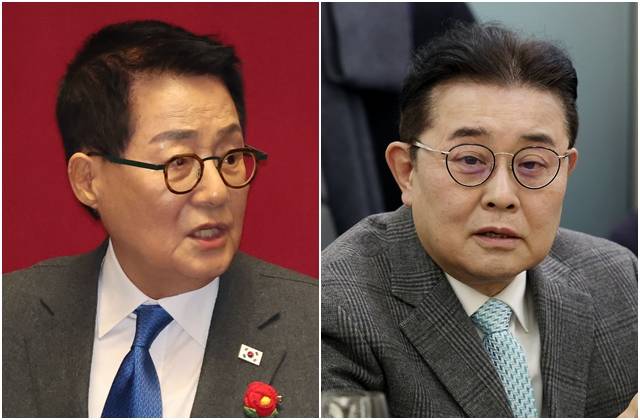 박지원 더불어민주당 의원(왼쪽 사진)과 전병헌 새미래민주당 대표. 뉴시스