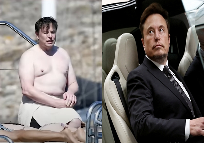 일론 머스크 테슬라 CEO의 과거(왼쪽) 및 현재 모습. [유튜브채널 비디오머그 갈무리, 로이터]