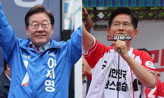 더불어민주당 이재명 대선 후보(왼쪽)와 국민의힘 김문수 대선 후보. 연합뉴스