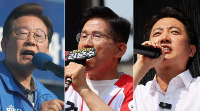 (왼쪽부터) 더불어민주당 이재명 후보, 국민의힘 김문수 후보, 개혁신당 이준석 후보/ 연합뉴스