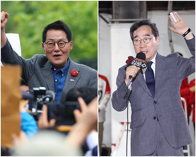 박지원 더불어민주당 공동선대위원장(왼쪽)과 이낙연 새미래민주당 상임고문이 서로를 비판하며 장외 신경전을 벌였다. ⓒ연합뉴스