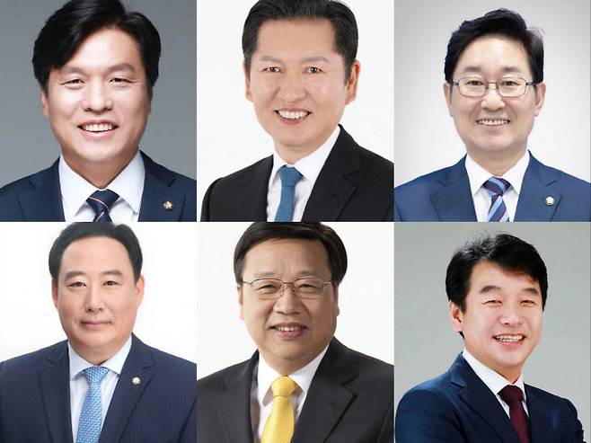 사진 상단 왼쪽부터 더불어민주당 조승래, 정청래, 박범계 의원. 하단 왼쪽부터 어기구 의원, 권선택 전 대전시장, 문진석 의원. 출처:나무위키