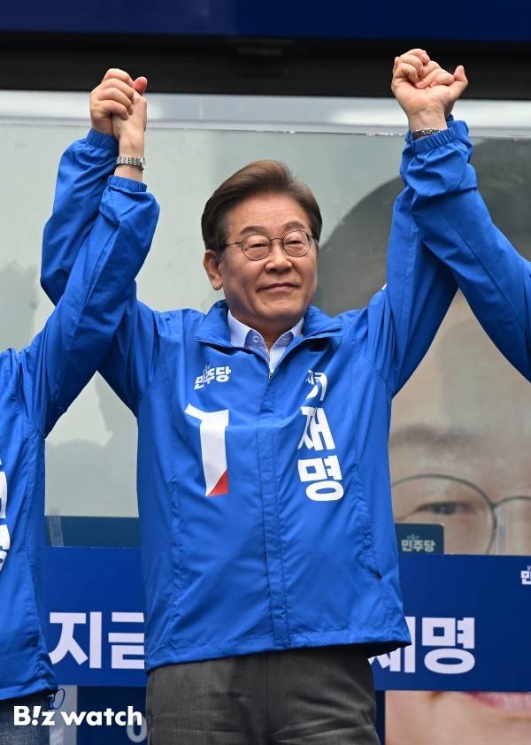 더불어민주당 이재명 대통령후보가 지난달 20일 의정부시에서 유세를 하고 있다./사진=이명근 기자 qwe123@