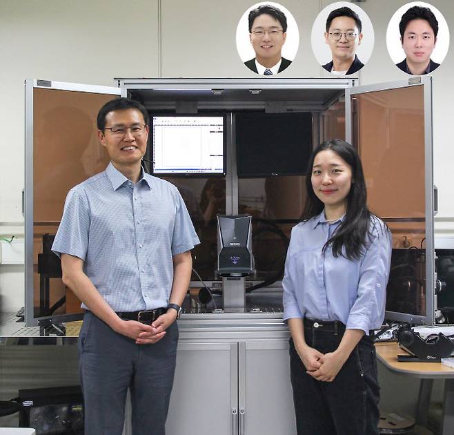 연구진 사진.(왼쪽부터) 정재웅 교수, 이시목 박사과정, (오른쪽위 별도) 이건희 부산대 교수, 박성준 서울대 교수, 스티브박 KAIST 교수.(사진=KAIST)