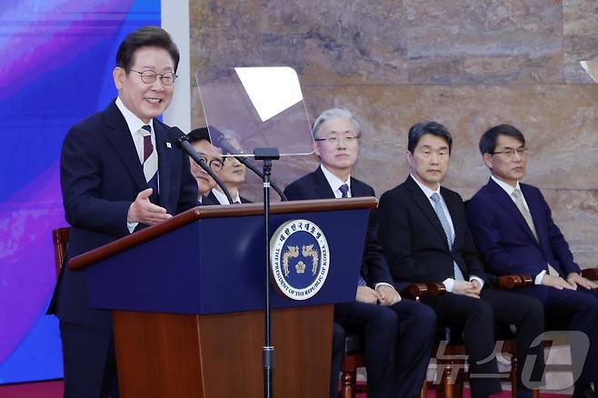 이재명 대통령이 4일 서울 여의도 국회에서 열린 제21대 대통령 취임 선서에서 취임사를 하고 있다. 2025.6.4/뉴스1 ⓒ News1 국회사진기자단