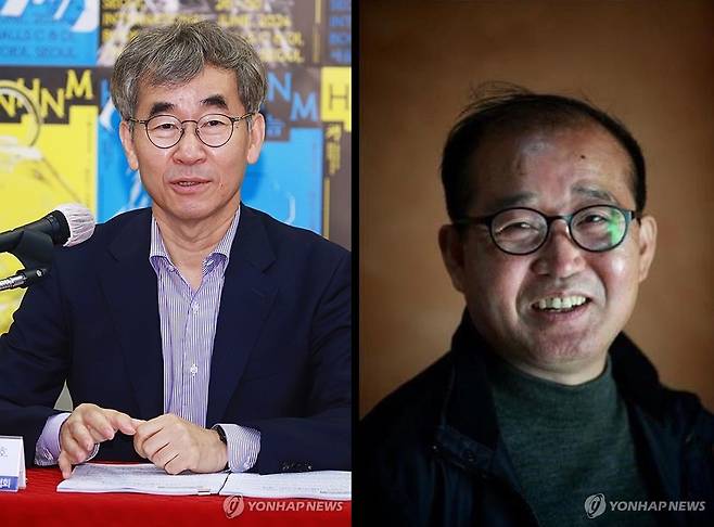 윤철호 대한출판문화협회장(왼쪽), 강형철 한국작가회의 이사장[연합뉴스 자료사진]