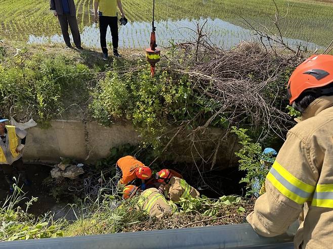 5일 전북 장수군에서 잡목 제거를 하던 80대가 농수로에 추락해 숨졌다. 전북소방본부 제공