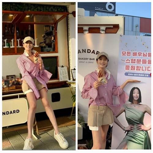 김헤수가 tvN 드라마 ‘시그널2’ 촬영 현장에 도착한 중국 팬들의 커피차 응원을 공개했다. 사진=김혜수 SNS