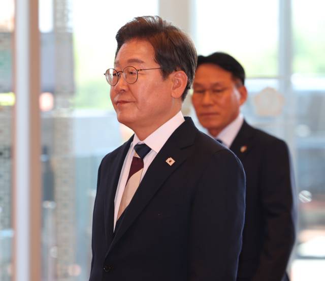 용산 대통령실에 도착한 이재명 대통령.연합뉴스