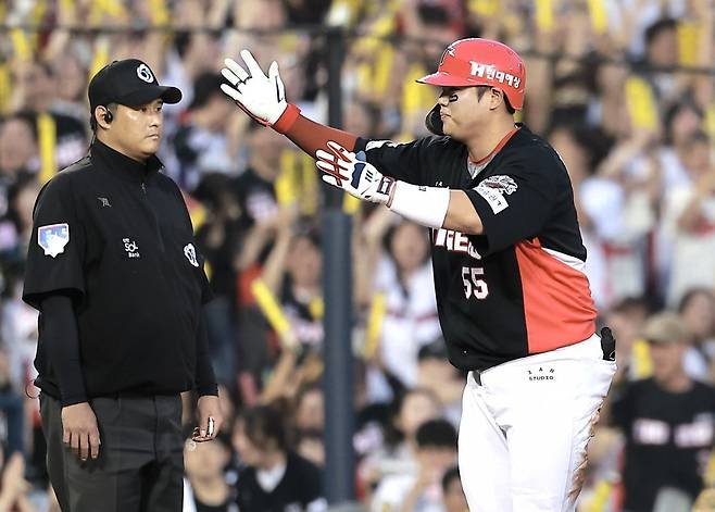 KIA 포수 한준수는 5일 잠실 두산전에서 생애 첫 3루타를 기록했다. 잠실｜뉴시스