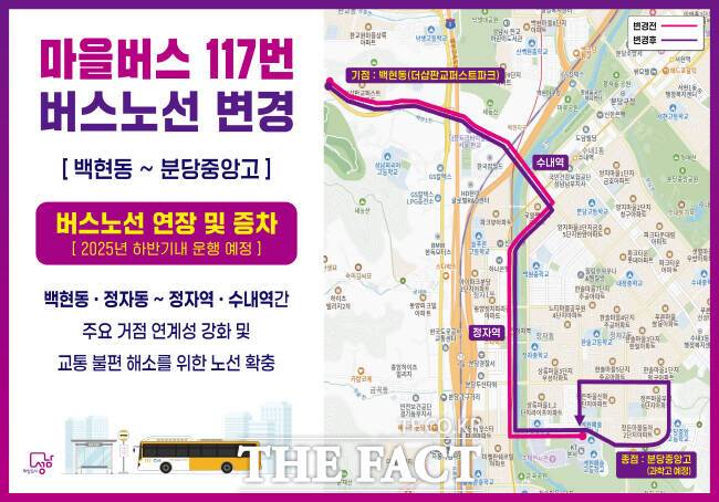 성남시가 변경하는 마을버스 117번 노선도./성남시