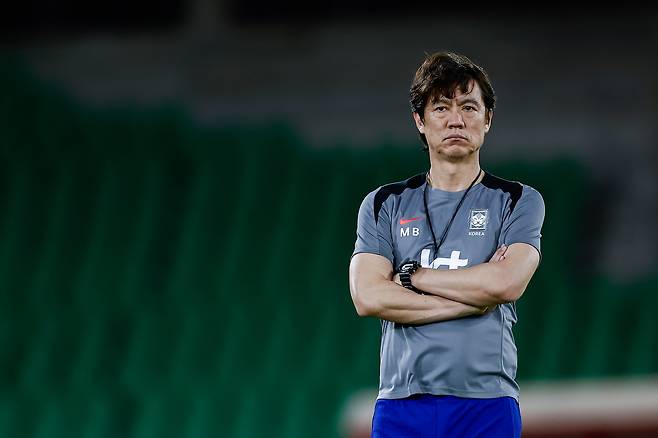 이라크전을 앞둔 축구대표팀 홍명보 감독. [사진 KFA]