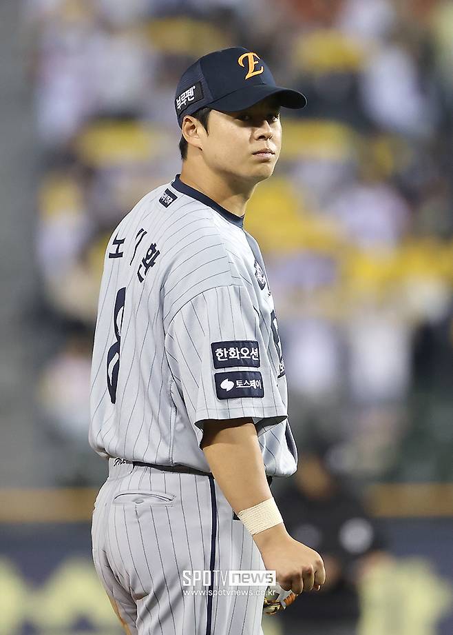 ▲ 김경문 한화 감독은 노시환이 공격적 능력을 신뢰하며 기다려줄 뜻을 드러내고 있다 ⓒ곽혜미 기자