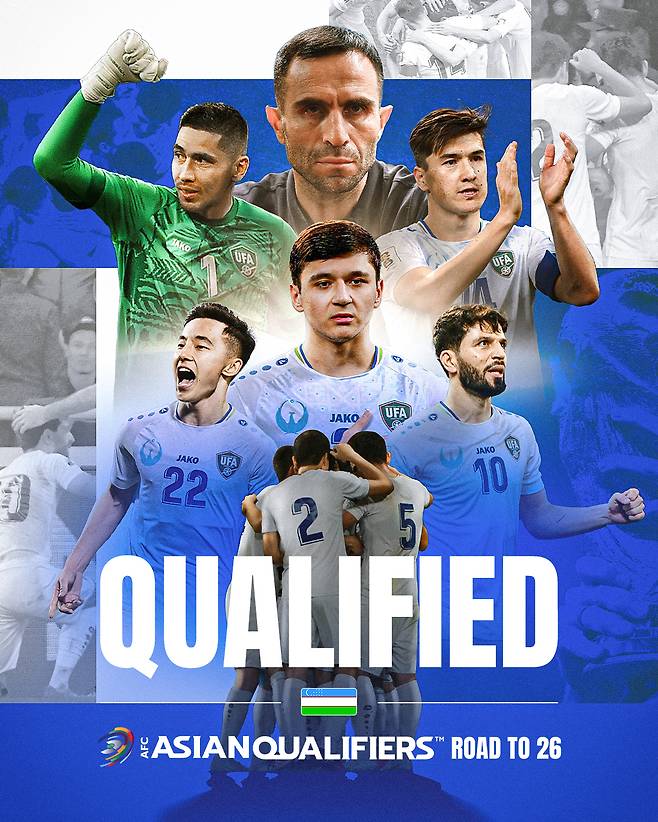 2026 국제축구연맹(FIFA) 북중미 월드컵 아시아 3차예선을 통과한 우즈베키스 축구대표팀. /사진=AFC SNS 캡처