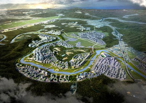 대구시는 대구경북 신공항 건설과 함께 군위군을 대규모 자족형 신도시인 ‘군위하늘도시’로 개발할 계획이다. 군위하늘도시 조감도. [사진 대구시]