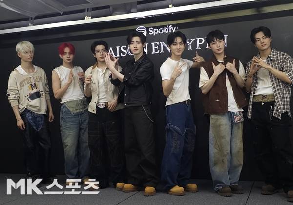 7일 오후 서울 영등포구 SeMA벙커에서 엔하이픈의 미니 6집 ’DESIRE : UNLEASH’ 발매를 기념해 마련한 익스클루시브 미디어 프리젠테이션이 진행됐다. 이날 현장에는 엔하이픈 멤버 정원, 희승, 제이, 제이크, 성훈, 선우, 니키가 참석했다. / 사진 = 금빛나 기자