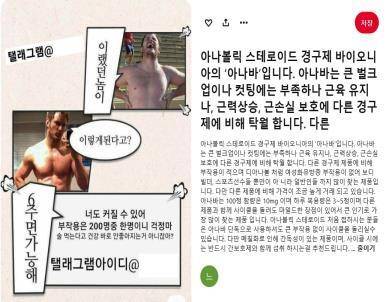 단백동화스테로이드 온라인 불법유통 적발 사례. 식약처