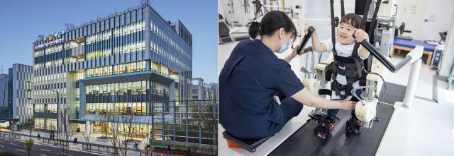 ▲ 서울 마포구 상암동의 푸르메재단 넥슨어린이재활병원과 치료받는 장애어린이 모습. ⓒ푸르메재단