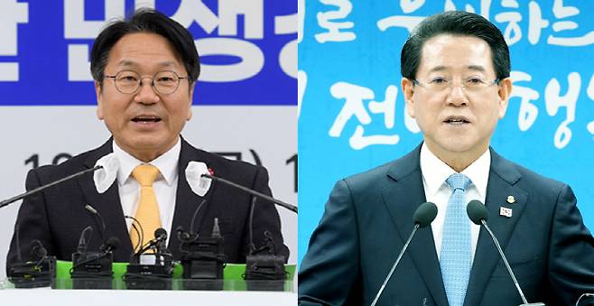 강기정 광주시장(왼쪽)과 김영록 전남지사. /남도일보 자료사진