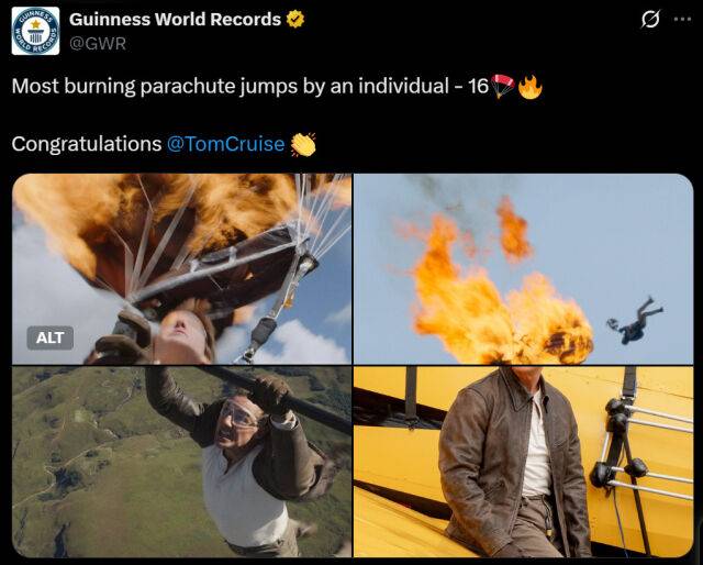 톰 크루즈./기네스 세계기록 소셜미디어