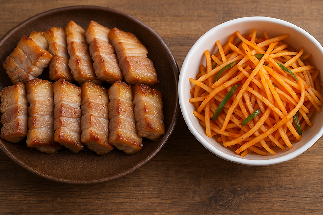 삼겹살과 무생채