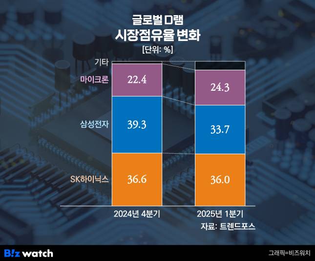 글로벌 D램 시장점유율 변화./그래픽=비즈워치