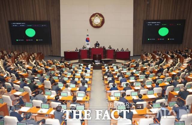 지난 3월13일 서울 여의도 국회에서 열린 제423회 국회(임시회) 제1차 본회의에서 기후위기 특별위원회 구성의 건이 재석 259인, 찬성 259인으로 가결됐다. /뉴시스