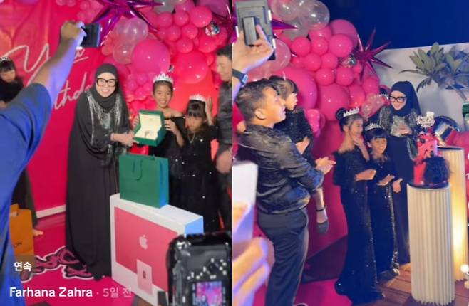 말레이시아 인플루언서 파르하나 자라가 11살 딸을 위해 초호화 생일파티를 열고 "겨우 3억원밖에 쓰지 않았다"라고 표현해 논란이 되고 있다. /사진=틱톡 영상캡처