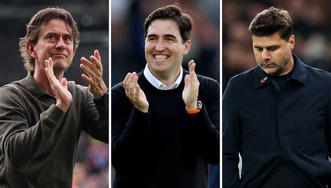 브렌트퍼드 토마스 프랑크, 본머스 안도니 이라올라, 미국 대표팀 마우리시오 포체티노 감독(왼쪽부터). 아래는 포스테코글루 전 토트넘 감독. 게티이미지코리아