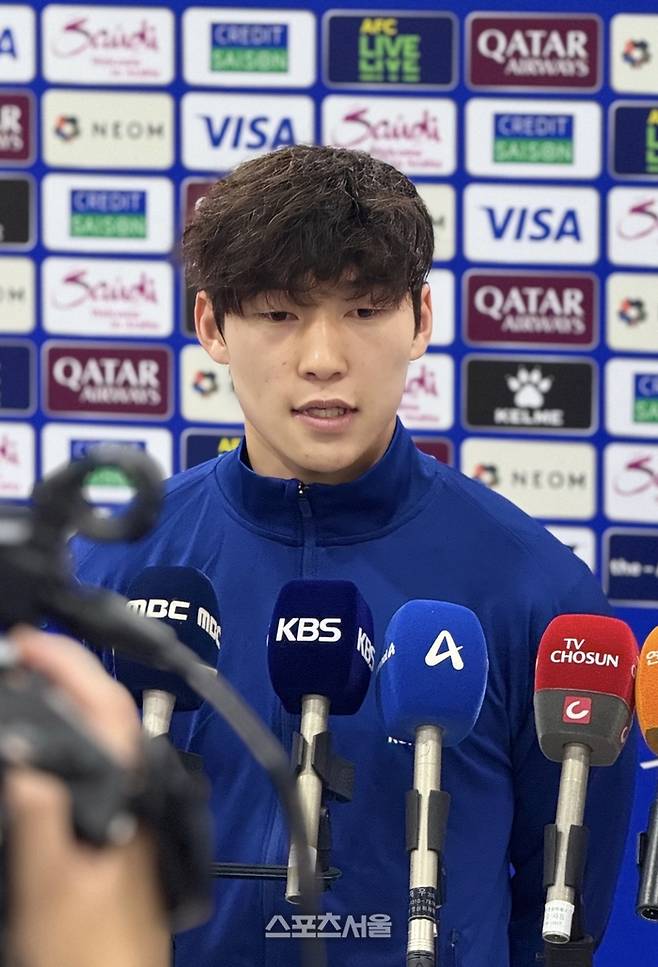 축구대표팀 배준호가 10일 서울월드컵경기장에서 열린 쿠웨이트와의 경기 후 인터뷰에 임하고 있다. 상암 | 정다워 기자