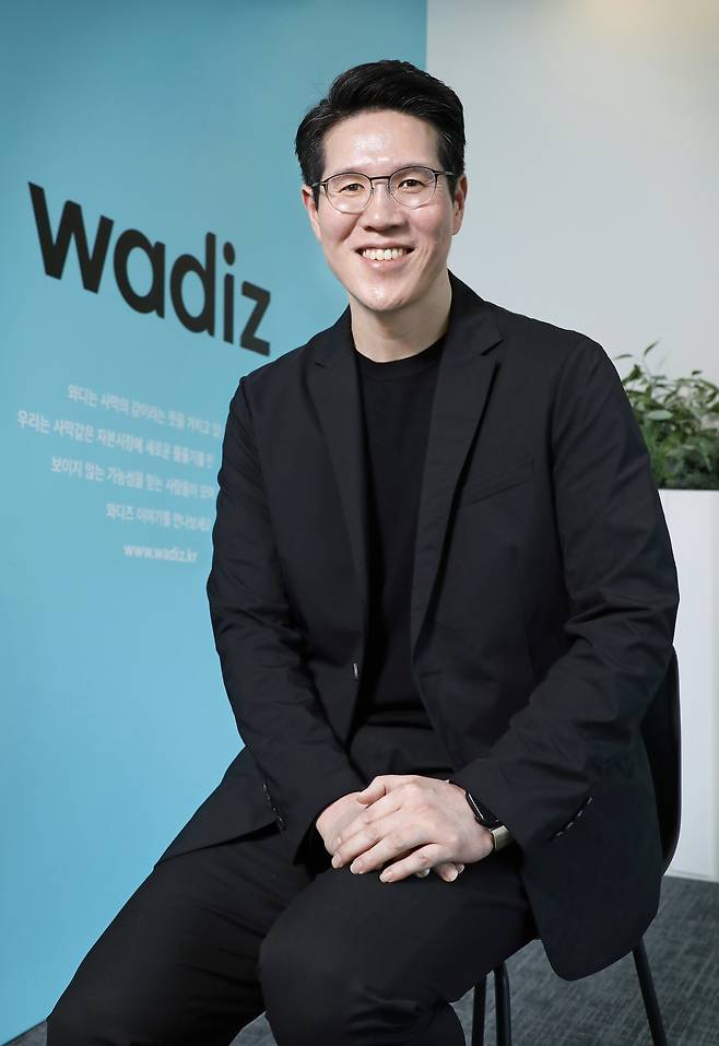 Wadiz CEO Shin Hye-sung during an interview with the Korea JoongAng Daily in late May, at the Wadiz headquarters in Pangyo, Gyeonggi. [PARK SANG-MOON]