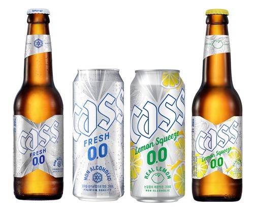 '카스 0.0', '카스 레몬 스퀴즈 0.0'(왼쪽부터).  오비맥주