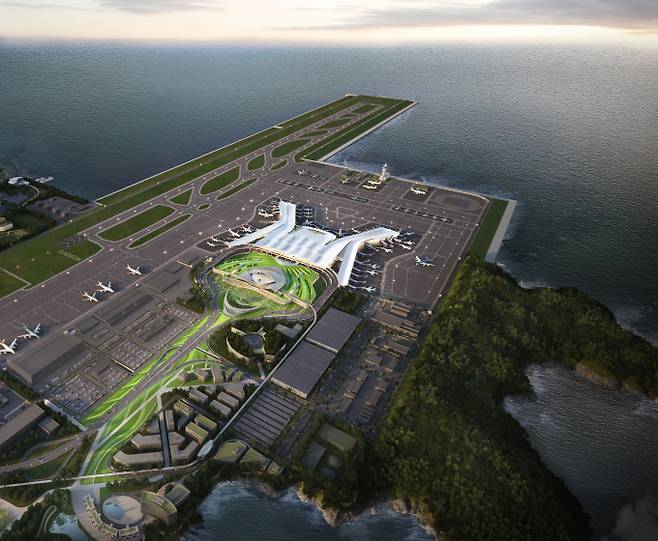 부산 가덕도신공항 사업에서 현대건설이 전면 철수한 가운데 지분 2위인 대우건설이 사업 주도권을 넘겨받을 수 있다는 전망이 우세하다. 사진은 가덕도신공항 여객터미널 조감도. /사진=가덕도신공항건설공단