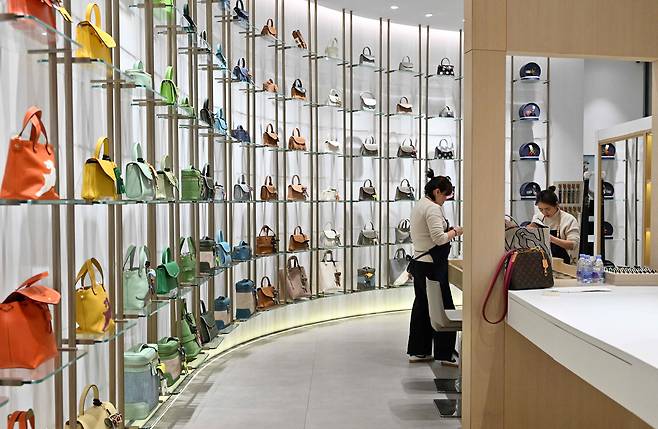 지난 4월 중국 베이징의 한 고가 핸드백 매장이 손님이 없어 한가한 모습. /연합뉴스