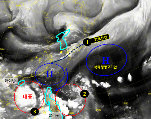 10~11일 한반도 수증기 위성 영상 캡처. 기상청 제공