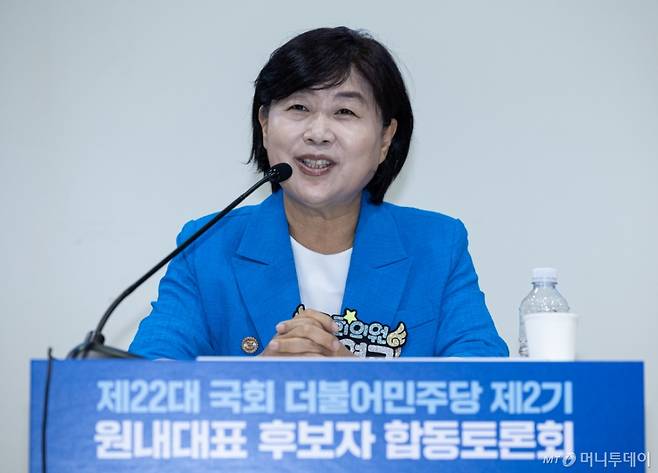 서영교 더불어민주당 원내대표 후보가 10일 오후 서울 여의도 국회 의원회관에서 열린 제22대 국회 민주당 제2기 원내대표 선출 합동토론회에서 기조연설을 하고 있다. /사진=뉴스1